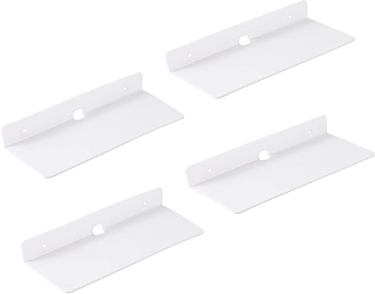 IEEK 9 Inch Acrylic Floating Shelves Set of 4,Small Wall Display Shelf for Bluetooth Speakers/Security Cameras/Nintendo Switch/Action Figures,Damage-Free Wall Shelves Stick-On Shelf,White-NeatNest