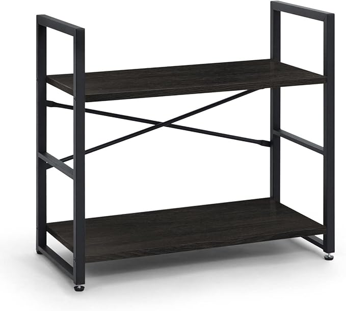 CAPHAUS 2 Tier Small Bookshelf, 24 Inch Width Free Standing Shelf, Bookcase Shelf Storage Organizer, Industrial Book Shelves for Home Office, Living Room, Black Shelves & Metal Frame-NeatNest