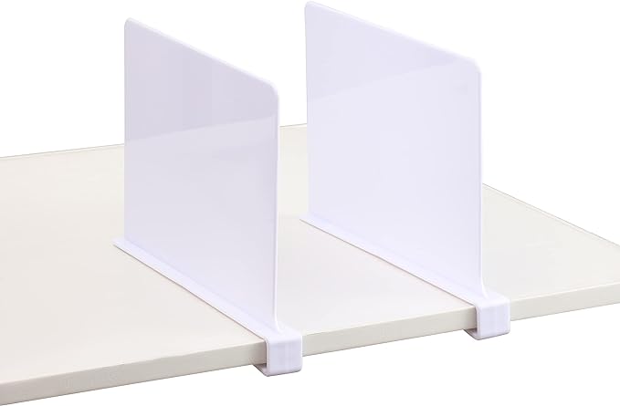 CY craft Shelf Dividers for Closets,White Acrylic Shelf Divider for Wood Shelves and Clothes Organizer/Purses Separators Perfect for Kitchen Cabinets and Bedroom Organizer,2 Pieces-NeatNest