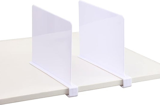 CY craft Shelf Dividers for Closets,White Acrylic Shelf Divider for Wood Shelves and Clothes Organizer/Purses Separators Perfect for Kitchen Cabinets and Bedroom Organizer,2 Pieces-NeatNest