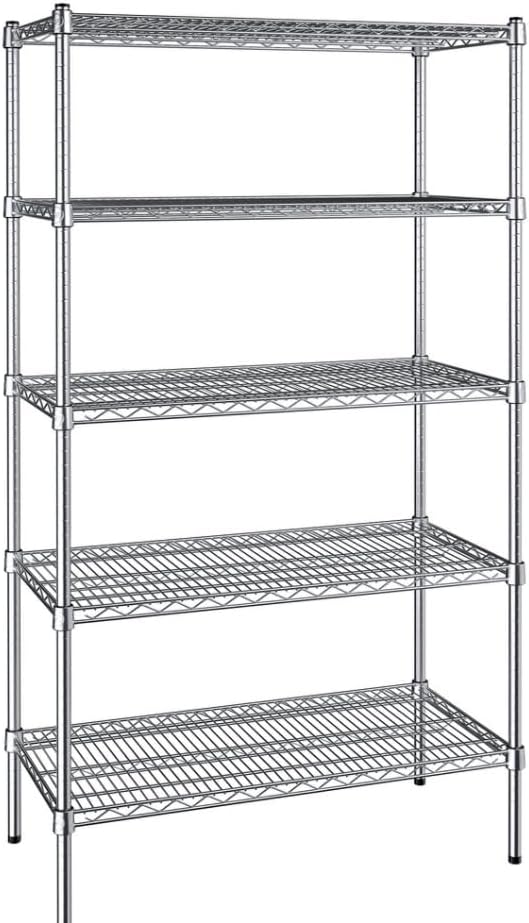 18" x 36" NSF Chrome 5-Shelf Kit with 72" Posts, Commercial Storage Rack Unit, Heavy Duty Storage Shelving, Wire Shelving Kit, Adjustable Rack Strong Steel, Multipurpose Wire Shelf