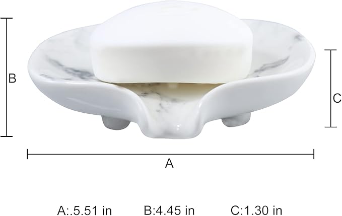Ceramic Marble Texture Soap Dish, Self Draining Slot, Portable for Shower, Bathroom & Kitchen Sink-NeatNest