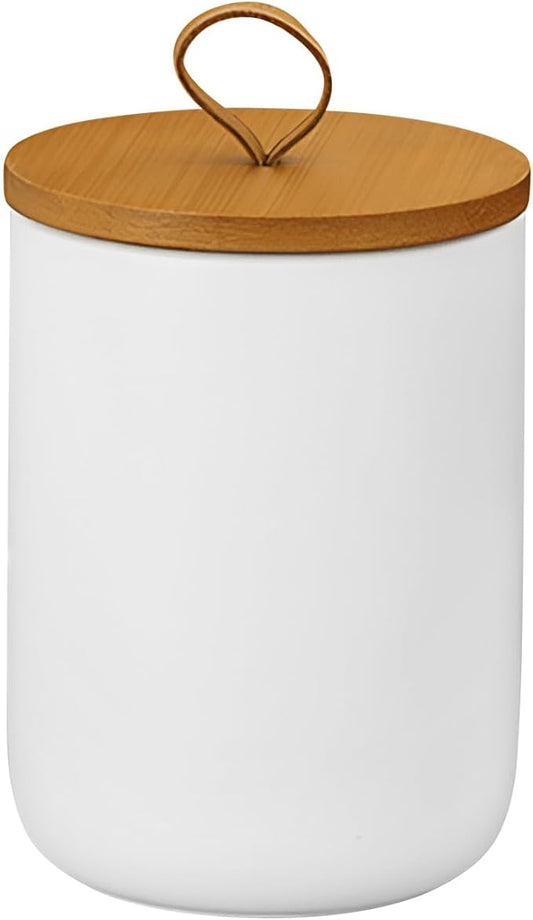 Ceramic Storage Jars, Modern Elegant Highly Polished Airtight Gorgeous Storage Canisters with Wooden Lid Small Food Stroage Jar for Kitchen Spice Tea Vanilla Sugar Coffee Beans (White medium)-NeatNest