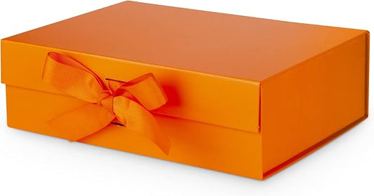 Gift Box with Lid for Presents 10.5x7.5x3.1 Inches with Ribbon and Magnetic Closure(1-Pack) (Orange)-NeatNest