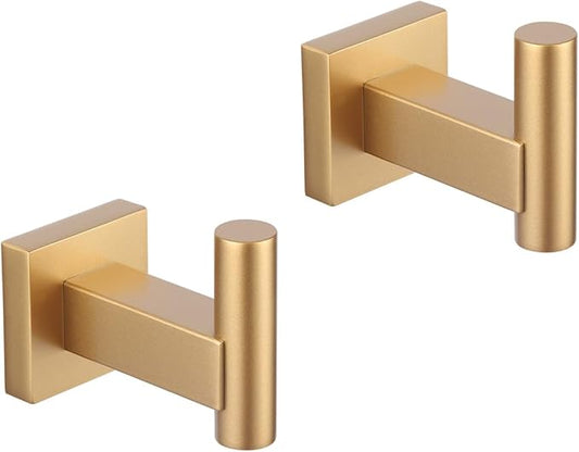 GERZWY Wall Mounted Towel Hook Heavy Duty Robe Coat Hook Luxury Hooks for Bathroom 2 Pack Gold Stainless Steel DG1407-BE