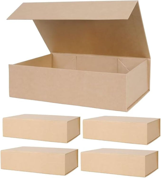 Aimyoo 5 Pack Brown Magnetic Gift Boxes with Lids 10.5x7x3 in, Medium Bridesmaid Groomsman Proposal Box, Rectangle Collapsible Box for Present Graduation Birthday Wedding Storage, 1 Count (Pack of 5)-NeatNest
