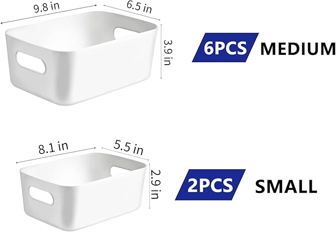 8 PCS Plastic Storage Bins and Small Storage Baskets for Cclassroom Organization, Bathroom Organization, Tub Toy Storage, Kitchen and Bedroom-NeatNest