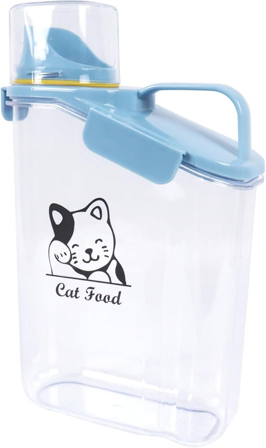 Airtight Dog & Cat Food Container - Measuring Cup/Pour Spout - Portable, Transparent - Blue-NeatNest
