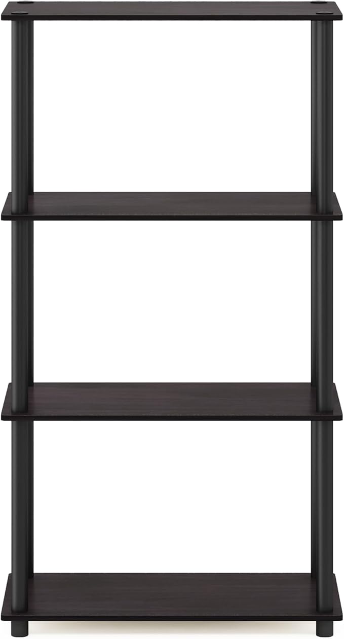 Furinno Turn-N-Tube 4-Tier Multipurpose Shelf Display Rack, Round Tubes, Dark Walnut-NeatNest