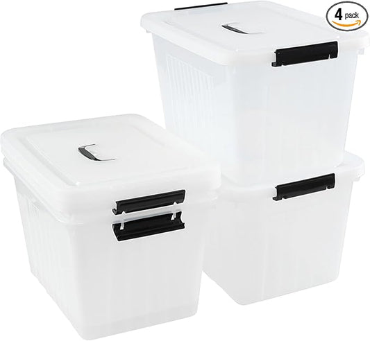 Bringer 4-Pack Clear Plastic Latching Storage Box, 18 L Storage Bin with Handle-NeatNest