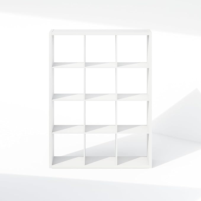Furinno Cubic Open Back Multipurpose Clothing & Closet Storage Organizer Shelf, 12-Cube, White