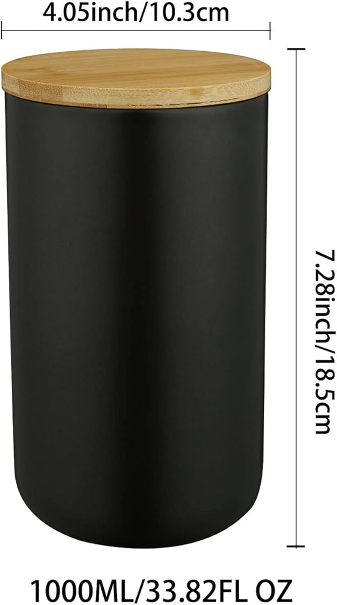 Ceramic Food Storage Jar Canister Modern Design Food Canisters with Airtight Seal Bamboo Lid, Loose Tea Coffee Spice Nuts Snacks Storage Jar Canister (Black 33.81oz/1000ml)-NeatNest
