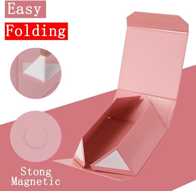 6 Pcs 8x8x4 Inch Pink Magnetic Gift Box Small Magnetic Box with Crinkle Paper Pink Small Gift Box with Shredded Paper Luxury Gift Boxes with Lids for Presents-NeatNest