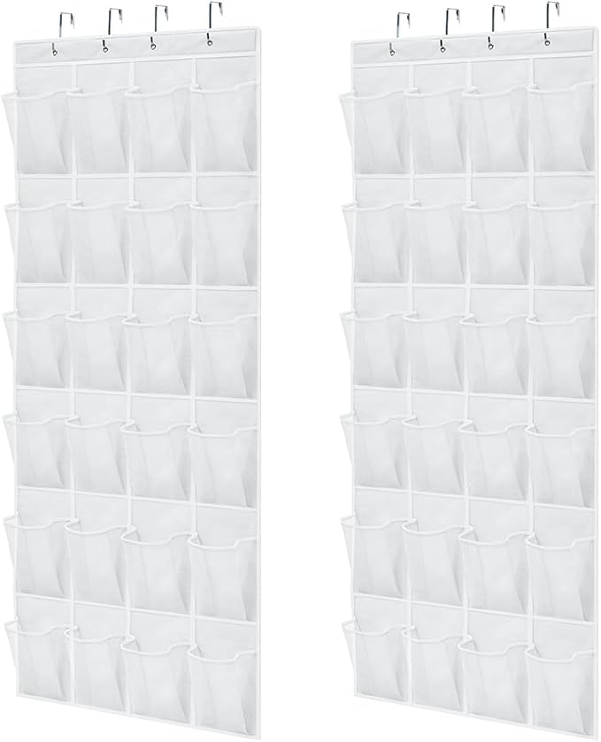 GORILLA GRIP Over the Door Shoe Organizer, 2 Pack, 24 Breathable Mesh Pockets, Space Saving Hanging Storage Holder, Closet Rack Hanger Holds Up to 40 lbs, Hangs on Closets, Shoes, Accessories, White-NeatNest