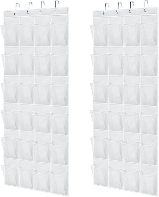 GORILLA GRIP Over the Door Shoe Organizer, 2 Pack, 24 Breathable Mesh Pockets, Space Saving Hanging Storage Holder, Closet Rack Hanger Holds Up to 40 lbs, Hangs on Closets, Shoes, Accessories, White-NeatNest