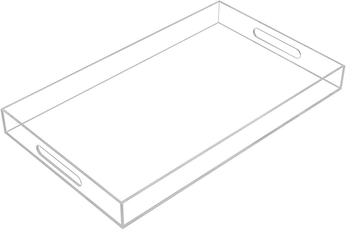 Clear Sturdy Acrylic Serving Tray with Handles-12x20Inch-Serving Coffee,Appetizer,Breakfast,Butler-Kitchen Countertop Makeup Drawer Organizer-Vanity Table Ottoman Tray-Decorative Tray-NeatNest