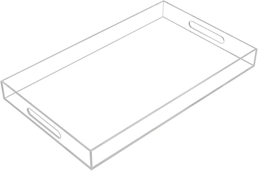 Clear Sturdy Acrylic Serving Tray with Handles-12x20Inch-Serving Coffee,Appetizer,Breakfast,Butler-Kitchen Countertop Makeup Drawer Organizer-Vanity Table Ottoman Tray-Decorative Tray-NeatNest