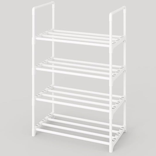 Metal Stackable Small Shoe Rack Organizer, Narrow Shoe Racks for Closets Entryway, Shoe Stand,Shoe Shelf with Handle (4-Tier-White)-NeatNest