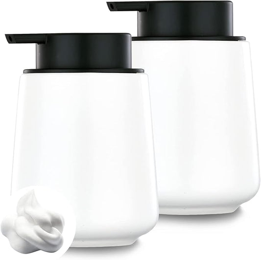 12Oz White Foam Soap Dispenser - Ceramic Foaming Hand Soap Dispenser Set with Easy-to-Press Pump, Refillable Liquid Dish Soap Dispensers for Bathroom and Kitchen, 2 Pack-NeatNest