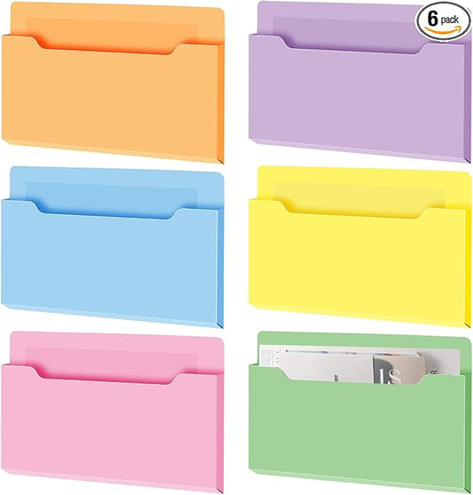 Fuutreo 6 Pcs Magnetic Wall File Organizer Magnetic Wall File Holder Refrigerator Magazine Holder for Mail Letters Paper(Macaron Color,8.3 x 13.8 Inch,Horizontal)