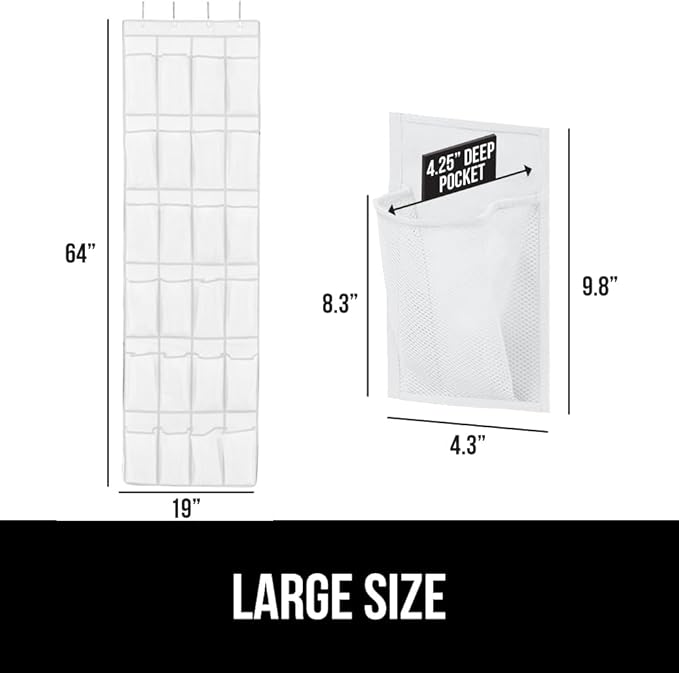 GORILLA GRIP Over the Door Shoe Organizer, 24 Large Breathable Mesh Pockets, Space Saving Hanging Storage Holder, Closet Rack Hanger Holds Up to 40 lbs, Hangs on Closets for Shoes, Accessories, White-NeatNest