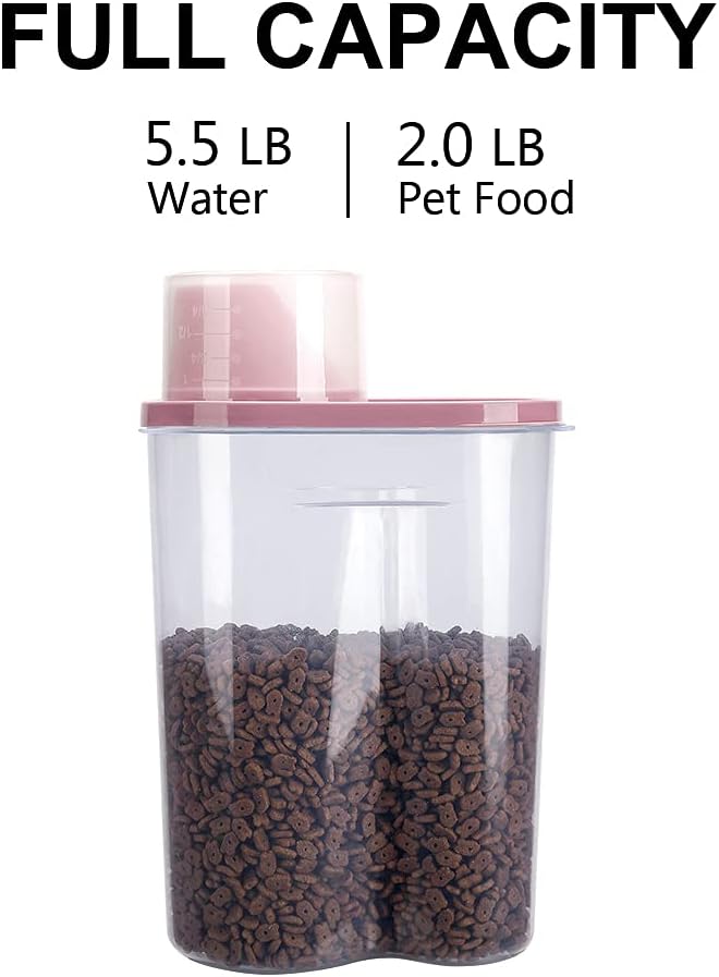 GreenJoy 2 Pack 2lb/2.5L Pet Food Storage Container with Measuring Cup, Can Covers and Bowl for Small Dog, Cat, Waterproof-BPA Free-NeatNest