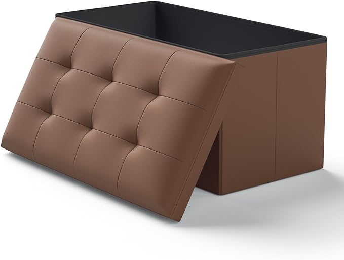 Ottoman Folding Storage Bench, 30x15x15 Inch, Foot Rest Stool for Living Room, Bedroom, Entryway, End of Bed - Multi-Functional Ottoman with Storage Brown