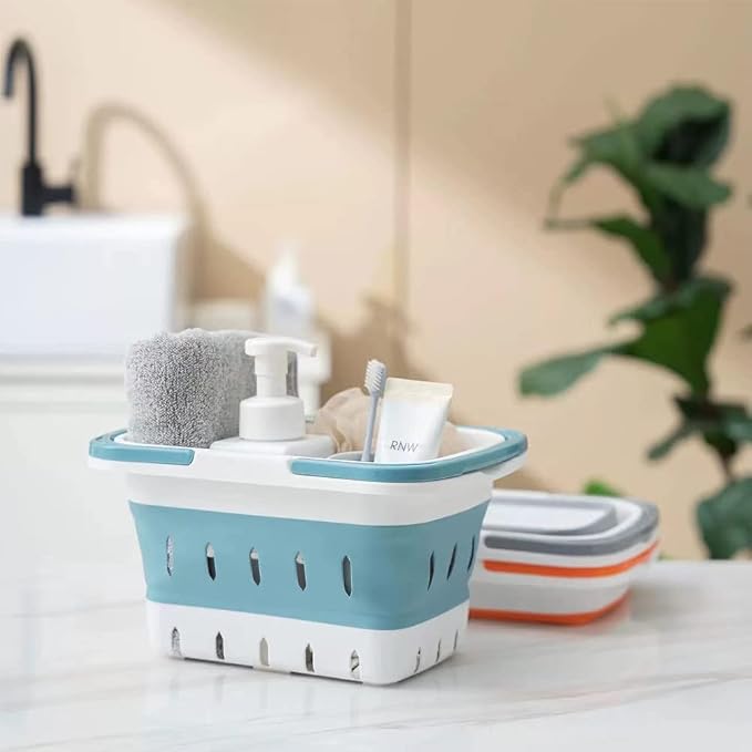 Portable Shower Caddy Tote, Plastic Storage Collapsible Caddy Basket with Handles, Box Organizer Bin for Bathroom, Kitchen, College Dorm,Gym (Grey 1 pack)-NeatNest