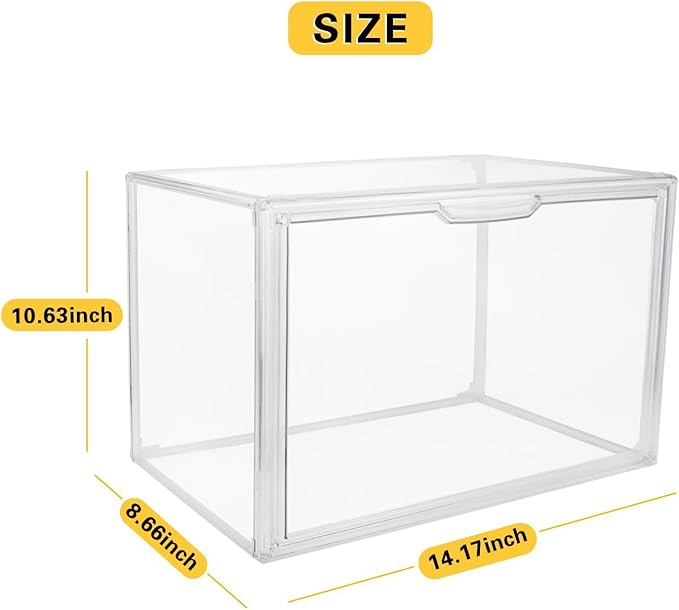 Clear Stackable Plastic Storage Bins with Magnetic Lid, Dustproof Book & Cosmetic Display Cases, Large Figures Collectibles Showcase, Shoe Box, Protection Organizer (Transparent, L-3 Pack)-NeatNest