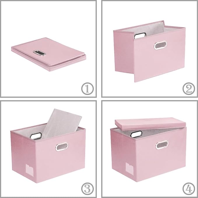 PRANDOM Foldable Storage Bins with Lids [5-Pack] Leather Fabric Collapsible Storage Boxes Organizer Containers Baskets Cube with Cover for Bedroom Closet Office Nursery Pink (14.9x10.8x10)-NeatNest