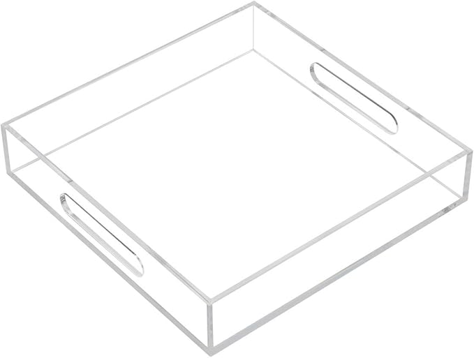 Clear Sturdy Acrylic Serving Tray with Handles - 10x10Inch - Coffee, Appetizer, Breakfast, Butler Tray - Kitchen Countertop & Vanity Table Organizer-NeatNest