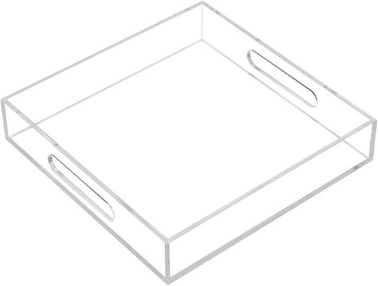 Clear Sturdy Acrylic Serving Tray with Handles - 10x10Inch - Coffee, Appetizer, Breakfast, Butler Tray - Kitchen Countertop & Vanity Table Organizer-NeatNest