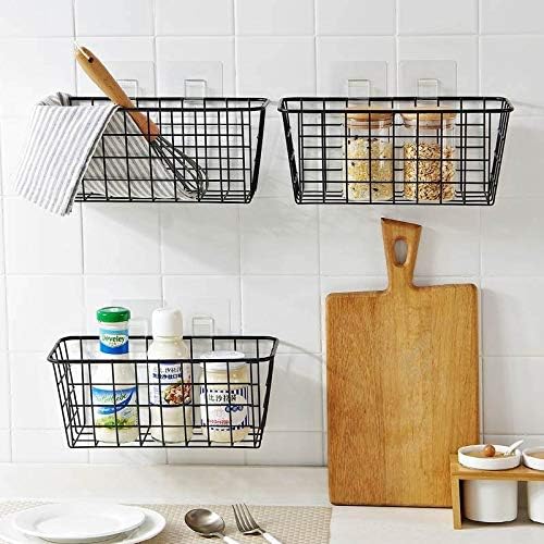 3 Set LeleCAT Adhesive Over the Cabinet Door Wire Baskets for Organizing for Kitchen Food Pantry Bathroom Shelf Storage No Drilling Wall Mounted,Black-NeatNest