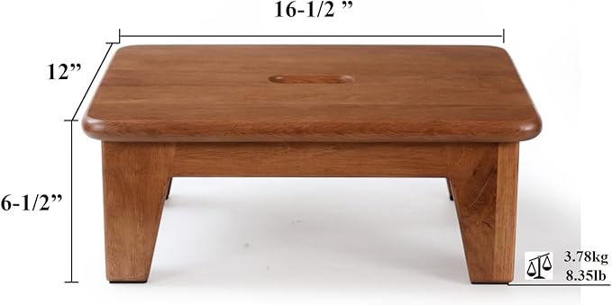 CONSDAN Step Stool for Bed - USA Grown Oak, Wooden Stool for Adults and Seniors, 6.5" High, Non-Slip Mat, No Assembly Needed, Solid Wood, Chocolate Color-NeatNest