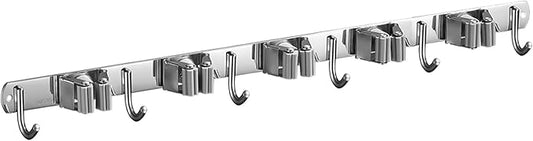Stainless Steel Wall Mounted Storage Rack (5 Racks with 6 Hooks, Silver) for Kitchen, Bathroom, Laundry Room, Garage, Broom Cabinet, Indoor and Outdoor Use-NeatNest
