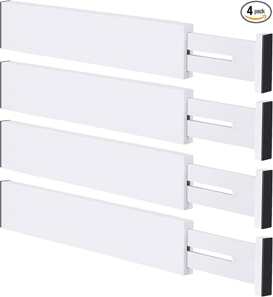 Bamboo Drawer Dividers Organizers, Kitchen Drawer Organizer, Adjustable Drawer Divider for Clothes, Kitchen, Dresser, Bedroom, Bathroom and Office, 4-Pack (White, 12-17 IN)-NeatNest
