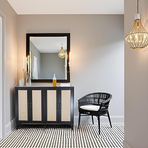 Buffet Sideboard, Side Storage Cabinet, entryway Cabinet, Buffet Sideboard with Rattan, Featuring 4 Doors and Adjustable Shelves, Suitable for Living Room (Black)-NeatNest