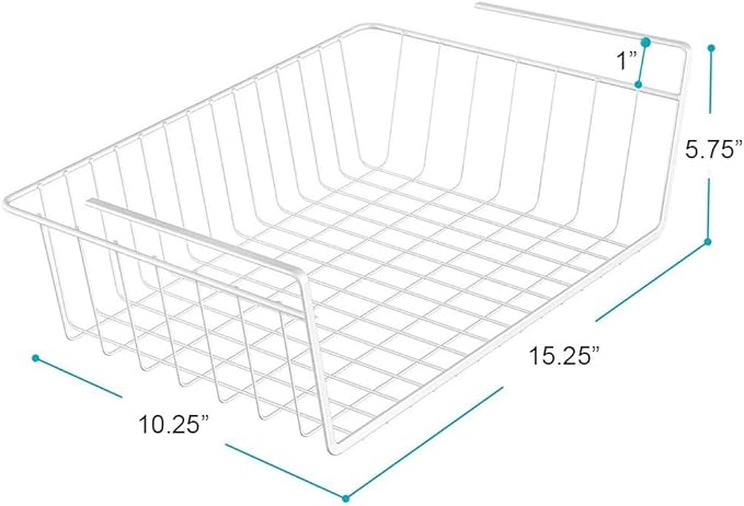 Under Shelf Wire Storage Baskets – Hanging Organizer Rack for Cabinet, Pantry, or Closet – White Metal Basket for Kitchen, Towels, or Office – No Tools Required (Set of 2 11")-NeatNest