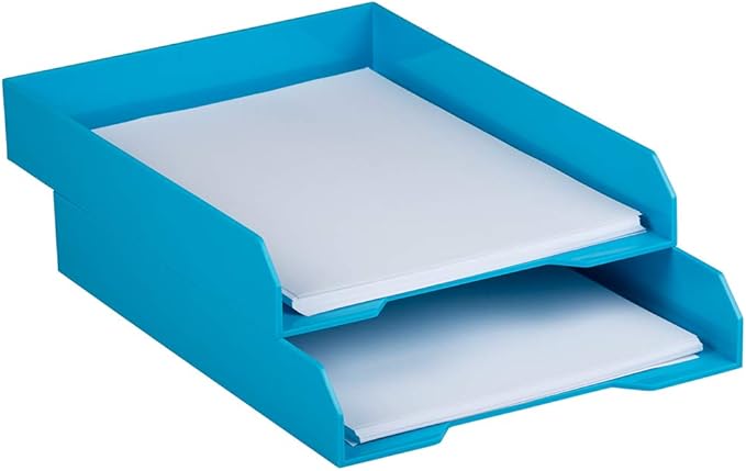 JAM PAPER Stackable Paper Trays - Blue - Desktop Document, Letter, & File Organizer Tray - Sold Individually-NeatNest