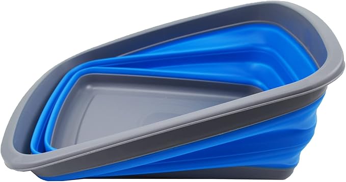 SAMMART 10L (2.6 Gallon) Collapsible Tub-Foldable Dish Tub-Portable Washing Basin-Space Saving Plastic Washtub (Dark Grey/Blue, 1)-NeatNest