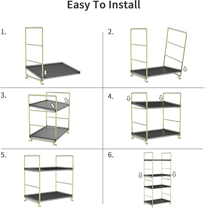 2-Tier Kitchen Spice Rack - Freestanding Stackable Organizer Shelf - Bathroom & Cosmetic Organizer - Square Standing Rack (Golden&Black)-NeatNest