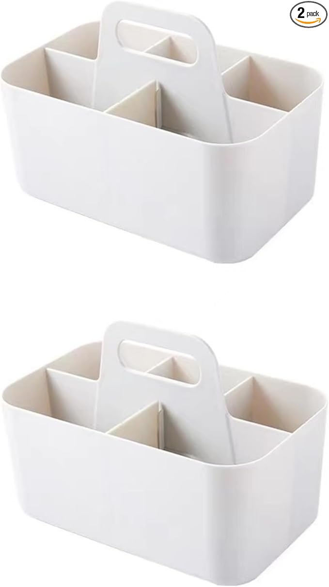Feadily (2 Pack Plastic Shower Caddy Portable, Portable Basket with Handle Storage Organizer, Stackable 5 Compartments, 9.76" x 6" x 6.7", White-NeatNest