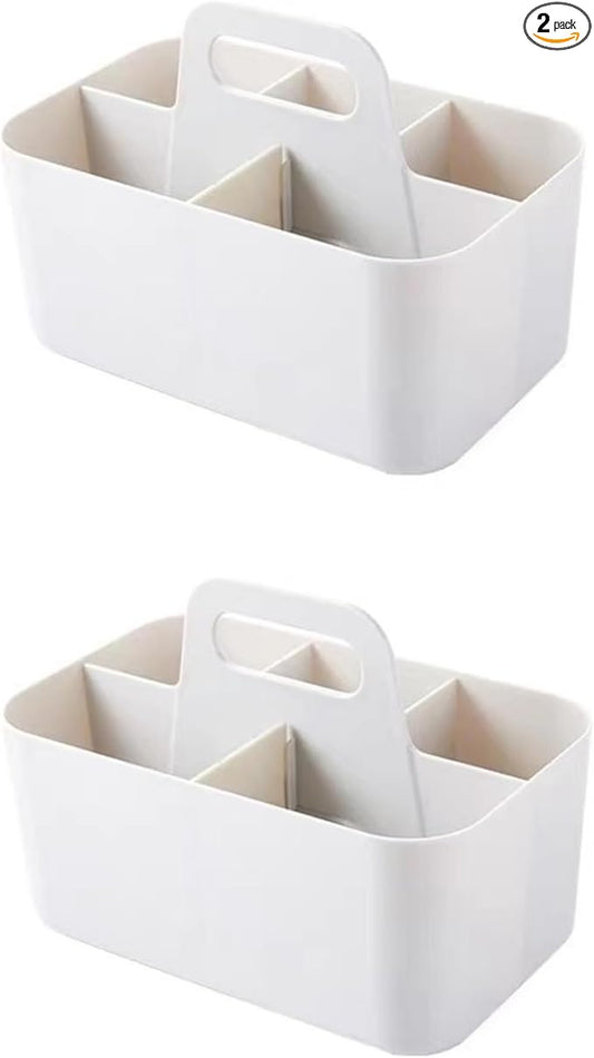 Feadily (2 Pack Plastic Shower Caddy Portable, Portable Basket with Handle Storage Organizer, Stackable 5 Compartments, 9.76" x 6" x 6.7", White-NeatNest