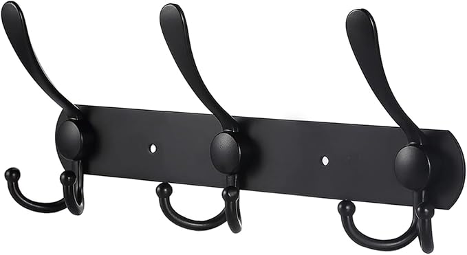 Coat Rack Wall Mounted,3 Tri Stainless Steel Coat Hook for Coat Hat Robes Towel in Mudroom Entryway (Black, 1 Pack 3 Hook)-NeatNest
