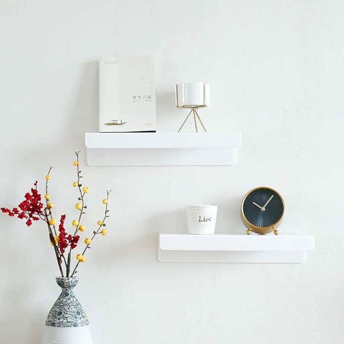 4 PCS White Acrylic Floating Shelves Display Ledge,Wall Mounted Nursery Kids Bookshelf,5mm Thick U Shelf 15 Inch Bathroom Wall Shelf and Storage Rack-NeatNest