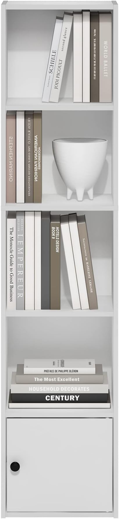 Furinno Luder Shelf Bookcase with 1 Door Storage Cabinet, White-NeatNest