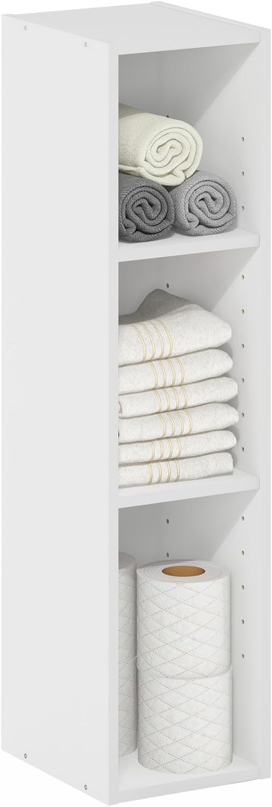 Furinno Fulda 3-Tier Space Saving Storage Shelf Bookcase, 8-Inch Width, White-NeatNest