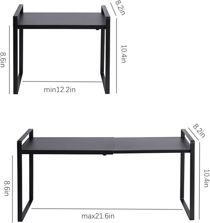 Expandable Cabinet Shelf Organizer Riser for Kitchen Pantry Cupboard Under Sink Countertop (black, 8.2’’D * 12.2-21.6’’W * 10.4’’H)-NeatNest