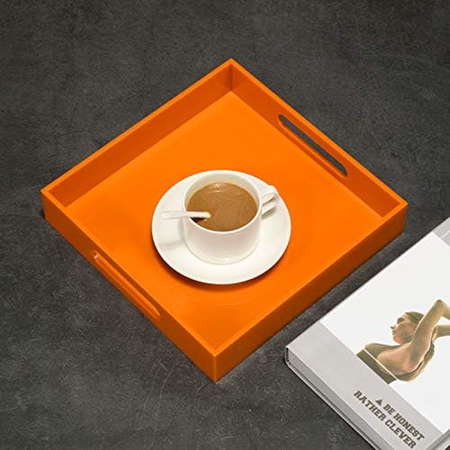 Orange Sturdy Acrylic Serving Tray with Handles-10x10Inch-Serving Coffee,Food,Breakfast,Butler-Kitchen Countertop Tray-Makeup Drawer Organizer-Vanity Table,Ottoman Tray-Decorative Tray-NeatNest