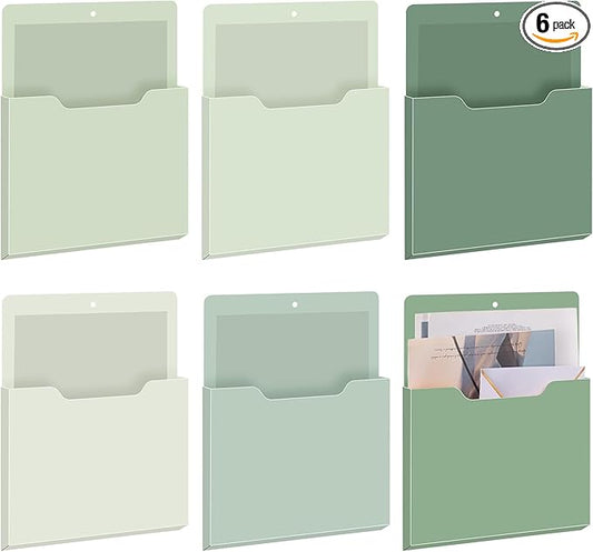 Fuutreo 6 Pcs Magnetic Wall File Organizer Magnetic Wall File Holder Refrigerator Magazine Holder for Mail Letters Paper(Sage Green,10 x 13 Inch,Vertical)